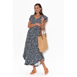 Navy Spot Midi Dress