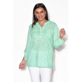 Green Broderie Pocket Shirt