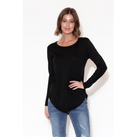 Black Cotton Long Sleeve Top