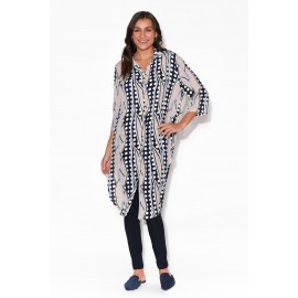 Navy Abstract Collared Tunic