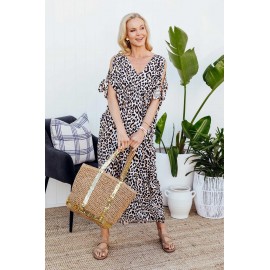 Pink Leopard Cold Shoulder Kaftan