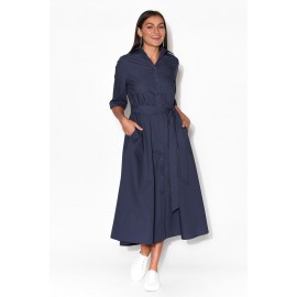 Navy Cotton Poplin Dress